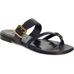 MANOLO BLAHNIK Women’s leather flat sandals Navy size 39